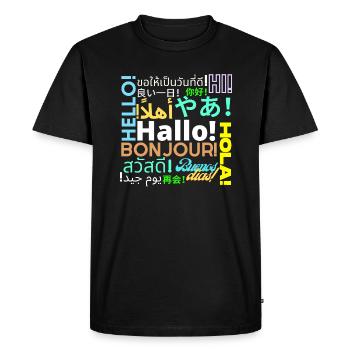 Bonjour, Bonjour, Bonjour, Hola, Buenos dias - T-shirt Premium bio Homme - noir - Devant - Nico (187cm)