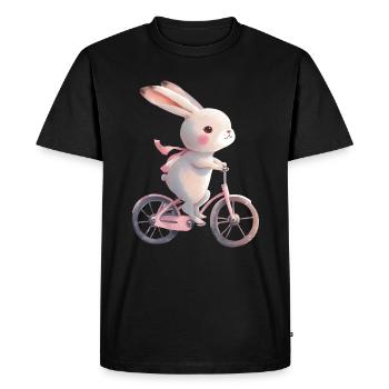 Lapin mignon à vélo - T-shirt Premium bio Homme - noir - Devant - Nico (187cm)