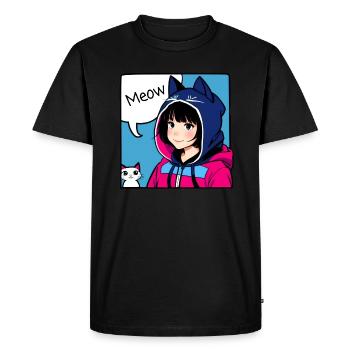 Mignon Anime Manga Fille avec Chats et Sweat à capuche - T-shirt Premium bio Homme - noir - Devant - Nico (187cm)