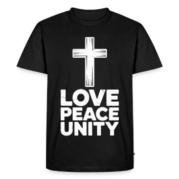 Amour, Paix, Unité, Croix, Spiritualité - T-shirt Premium bio Homme - noir - Devant - Nico (187cm)