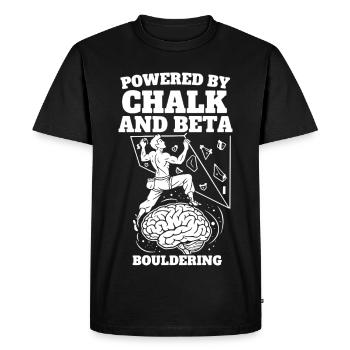 Powered By Chalk And Beta Bouldering Climb - Men's Premium Organic T-Shirt - black - Front - Nico (187cm)