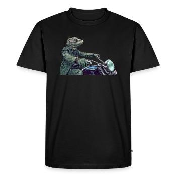 Reptile vêtu de vert à moto - T-shirt Premium bio Homme - noir - Devant - Nico (187cm)