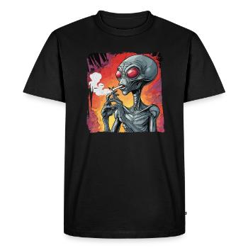 Un extraterrestre fume un joint - T-shirt Premium bio Homme - noir - Devant - Nico (187cm)
