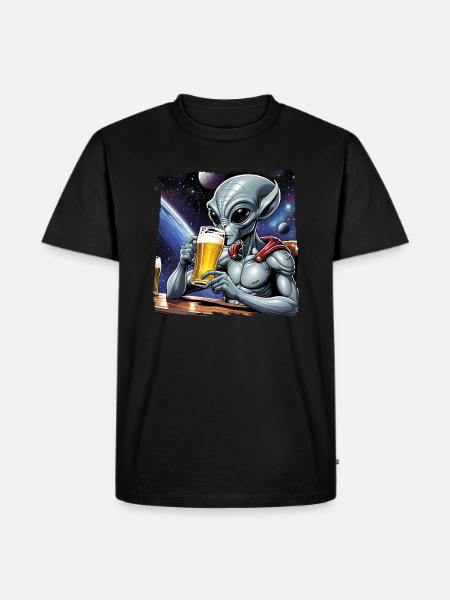 Alien drinks beer in space - Men's Premium Organic T-Shirt - black