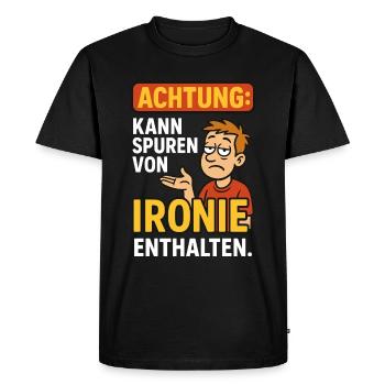 Warning: May contain traces of irony - Men's Premium Organic T-Shirt - black - Front - Nico (187cm)