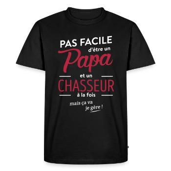 Papa chasseur - T-shirt Premium bio Homme - noir - Devant - Nico (187cm)