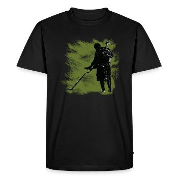 A treasure hunter with the metal detector and spade - Men's Premium Organic T-Shirt - black - Front - Nico (187cm)