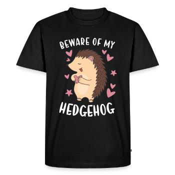 Hedgie Beware Of My Hedgehog - Men's Premium Organic T-Shirt - black - Front - Nico (187cm)