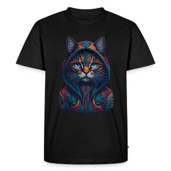 Katze im Hoodie Einzigartiges Design - Männer Premium Bio T-Shirt - Schwarz - Vorne - Nico (187cm)