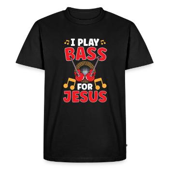 Bassiste Jésus Guitare Médiator Jésus Guitariste - T-shirt Premium bio Homme - noir - Devant - Nico (187cm)