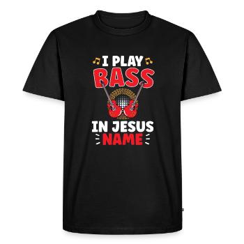 Bassiste Jésus Guitare Médiator Jésus Guitariste - T-shirt Premium bio Homme - noir - Devant - Nico (187cm)