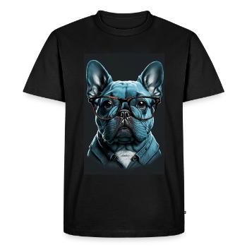Pug French Bulldog Know-it-all glasses - Men's Premium Organic T-Shirt - black - Front - Nico (187cm)