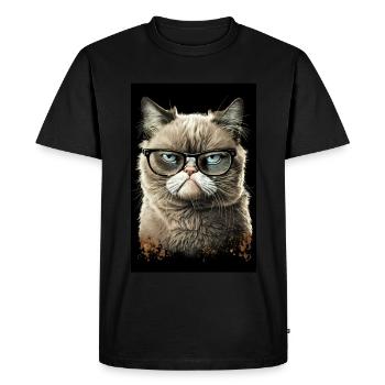 Morning Grouch Know-it-all Cat Glasses Ink - T-shirt Premium bio Homme - noir - Devant - Nico (187cm)