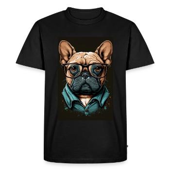Pug French Bulldog Know-it-all glasses - Men's Premium Organic T-Shirt - black - Front - Nico (187cm)