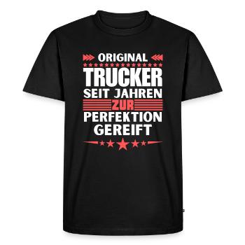 Trucker matured to perfection - Men's Premium Organic T-Shirt - black - Front - Nico (187cm)