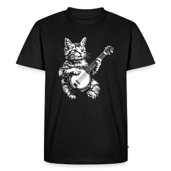 Cat Banjo Music Cottagecore - Men's Premium Organic T-Shirt - black - Front - Nico (187cm)