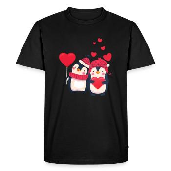 Sweet penguin couple with hearts - Men's Premium Organic T-Shirt - black - Front - Nico (187cm)