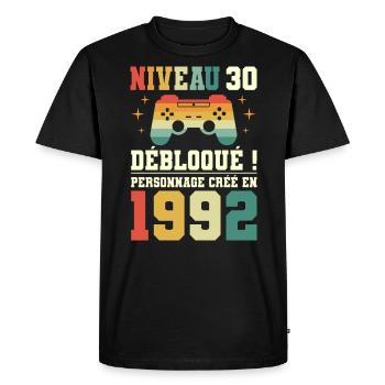 Anniversaire 30 Ans Geek Niveau 30 Humour - T-shirt Premium bio Homme - noir - Devant - Nico (187cm)
