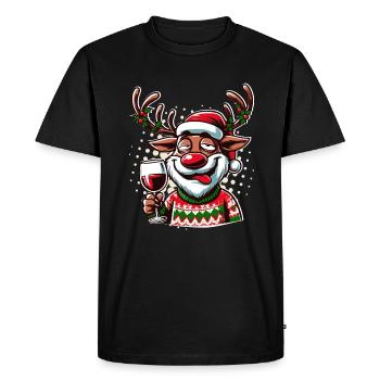 Renne drôle avec verre à vin - T-shirt Premium bio Homme - noir - Devant - Nico (187cm)