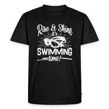 Rise And Shine It's Swimming Time - Men's Premium Organic T-Shirt - black - Front - Nico (187cm)