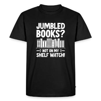 Funny Library Assistant - Men's Premium Organic T-Shirt - black - Front - Nico (187cm)