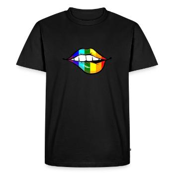 Lips LGTB Pride gay gay rainbow - Men's Premium Organic T-Shirt - black - Front - Nico (187cm)