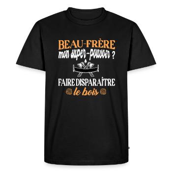 Beau-frère t-shirt bûcheron amateur de bois humour - T-shirt Premium bio Homme - noir - Devant - Nico (187cm)
