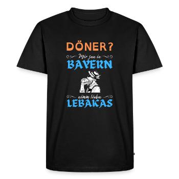 LEBAKAS T-SHIRT BOARISCH BAYERN DIALEKT LEBERKÄSE - Männer Premium Bio T-Shirt - Schwarz - Vorne - Nico (187cm)