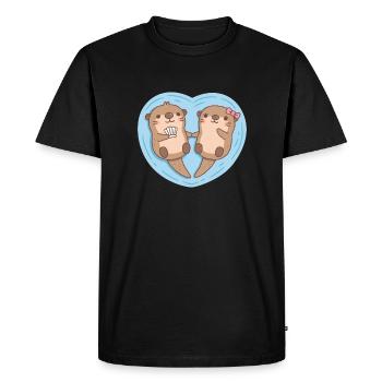 Mignonnes loutres tenant des pattes couple - T-shirt Premium bio Homme - noir - Devant - Nico (187cm)