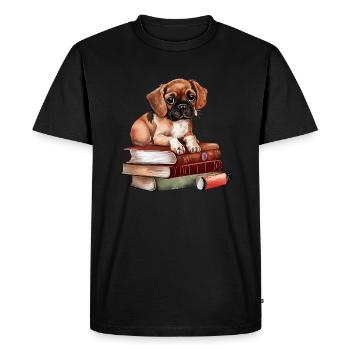 Cute dog with books - Men's Premium Organic T-Shirt - black - Front - Nico (187cm)