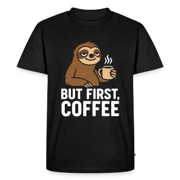 Coffee Drinking Sloth Cartoon - Men's Premium Organic T-Shirt - black - Front - Nico (187cm)