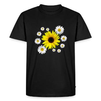 Tournesol avec marguerites fleurs, floral, fleur - T-shirt Premium bio Homme - noir - Devant - Nico (187cm)