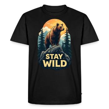 Ours Restez sauvage - T-shirt Premium bio Homme - noir - Devant - Nico (187cm)