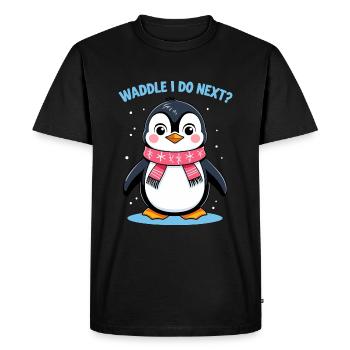 Pingouin mignon avec écharpe - Waddle I Do Next ? - T-shirt Premium bio Homme - noir - Devant - Nico (187cm)