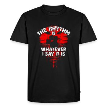 Drumset silhouette with reflection funny saying - Men's Premium Organic T-Shirt - black - Front - Nico (187cm)