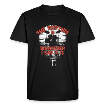 Drumset silhouette with reflection funny saying - Men's Premium Organic T-Shirt - black - Front - Nico (187cm)