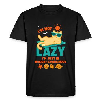 Lazy - Cat in holiday economy mode - Men's Premium Organic T-Shirt - black - Front - Nico (187cm)