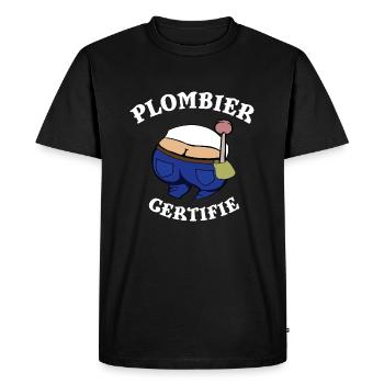 Humour plombier certifié - Sourire du plombier - T-shirt Premium bio Homme - noir - Devant - Nico (187cm)