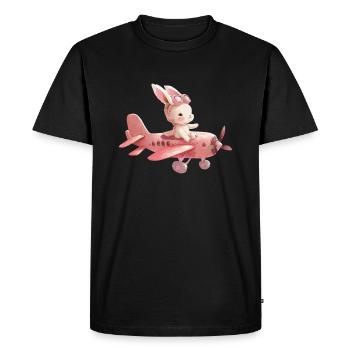Lapin mignon volant dans l’avion - T-shirt Premium bio Homme - noir - Devant - Nico (187cm)