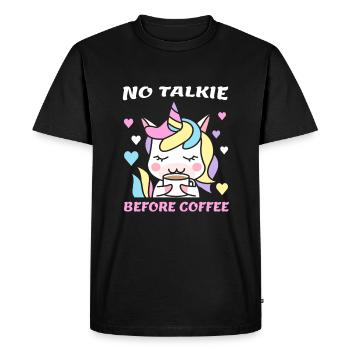 No talkie before drinking coffee Mrs. Unicorn - Men's Premium Organic T-Shirt - black - Front - Nico (187cm)