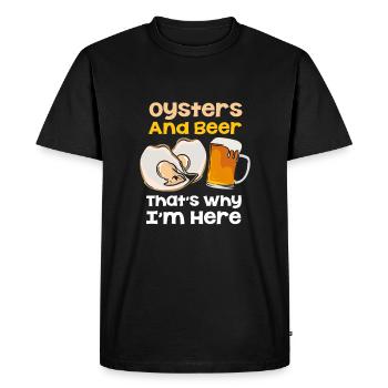 Huîtres et bière Pourquoi je suis ici moules - T-shirt Premium bio Homme - noir - Devant - Nico (187cm)