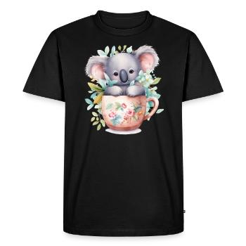 Koala mignon avec de jolies fleurs dans une tasse - T-shirt Premium bio Homme - noir - Devant - Nico (187cm)