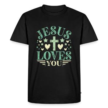Jésus vous aime - Jésus disant - T-shirt Premium bio Homme - noir - Devant - Nico (187cm)