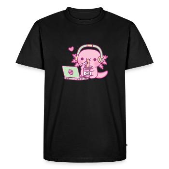 Axolotl mangeant des nouilles instantanées et regardant des anime - T-shirt Premium bio Homme - noir - Devant - Nico (187cm)