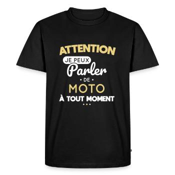 Attention je peux parler de moto à tout moment - T-shirt Premium bio Homme - noir - Devant - Nico (187cm)