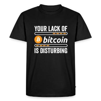 Le manque de bitcoins est inquiétant – Crypto-monnaie - T-shirt Premium bio Homme - noir - Devant - Nico (187cm)