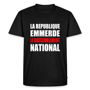 la republique emmerde le rassemblement national - Men's Premium Organic T-Shirt - black - Front - Nico (187cm)