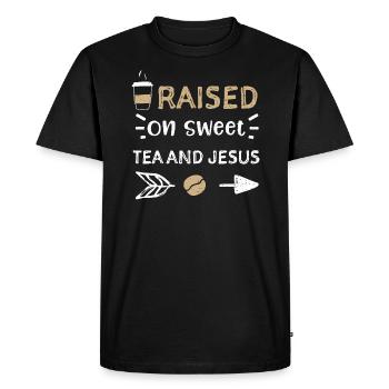 Élevé sur le thé sucré et Jésus - T-shirt Premium bio Homme - noir - Devant - Nico (187cm)