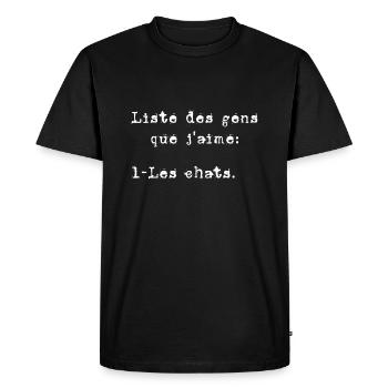 Liste des gens que j'aime les chats - T-shirt Premium bio Homme - noir - Devant - Nico (187cm)