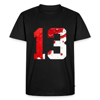 NON. 13 NUMÉRO 13 ROUGE BLANC 13E ANNIVERSAIRE - T-shirt Premium bio Homme - noir - Devant - Nico (187cm)